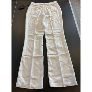 NYDJ Teresa Trouser White Linen Blend Dress Pants Sz 2 Straight Leg # vacation